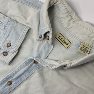 L.L.Bean Chambray Denim Shirt Mens Large Light Wash Blue Button Down Cotton